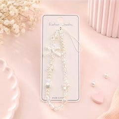 Elegant Pearl Bow Beaded Phone Charm