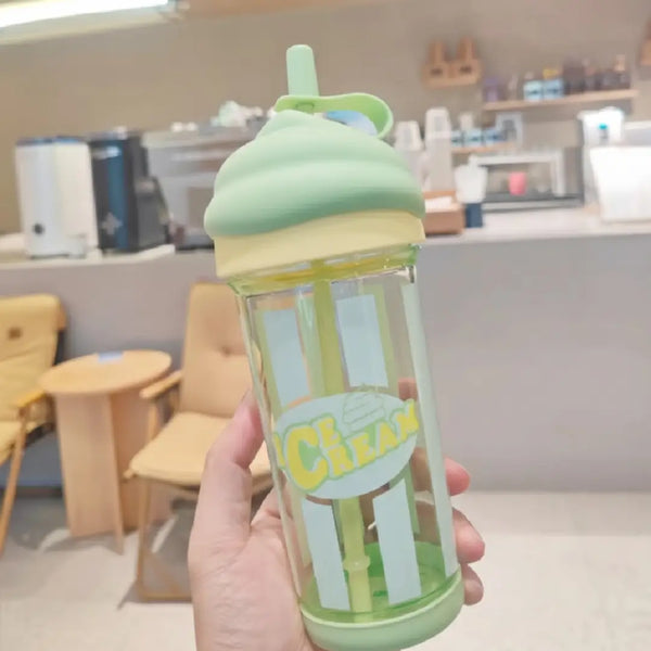 Ice Cream Shape Cute Straw Water Bottle – Pastel Style