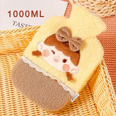 Hot Water Bottle Bag with Cute Girl With Bow Design Soft Cover - 1000ml