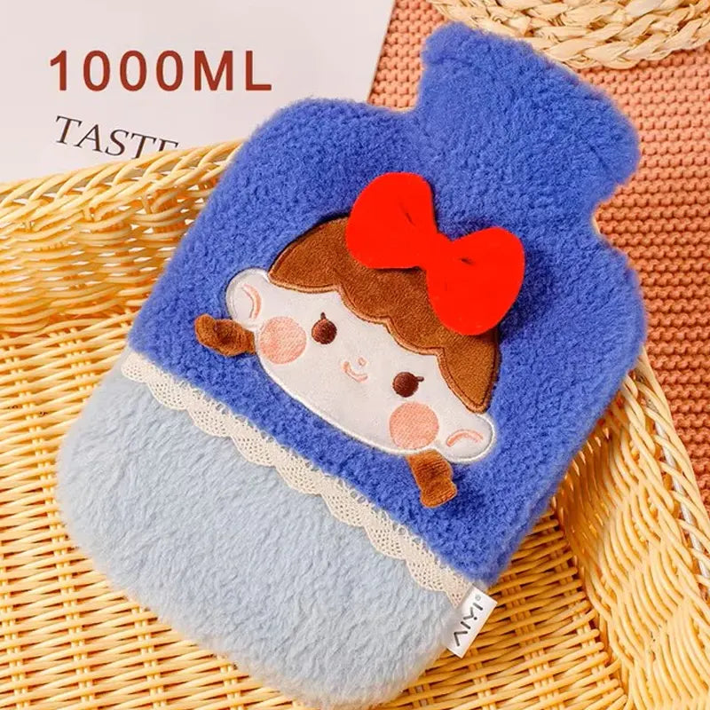 Hot Water Bottle Bag with Cute Girl With Bow Design Soft Cover - 1000ml