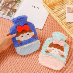 Hot Water Bottle Bag with Cute Girl With Bow Design Soft Cover - 1000ml