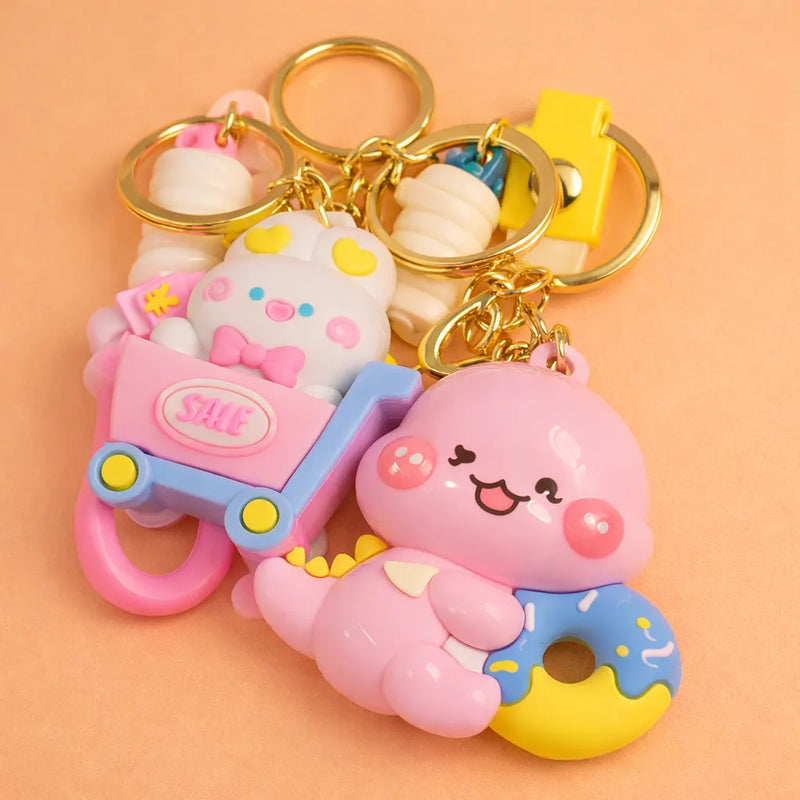 Kawaii Character Keychains With Dino Pair
