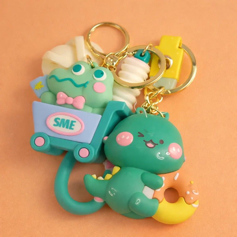 Kawaii Character Keychains With Dino Pair