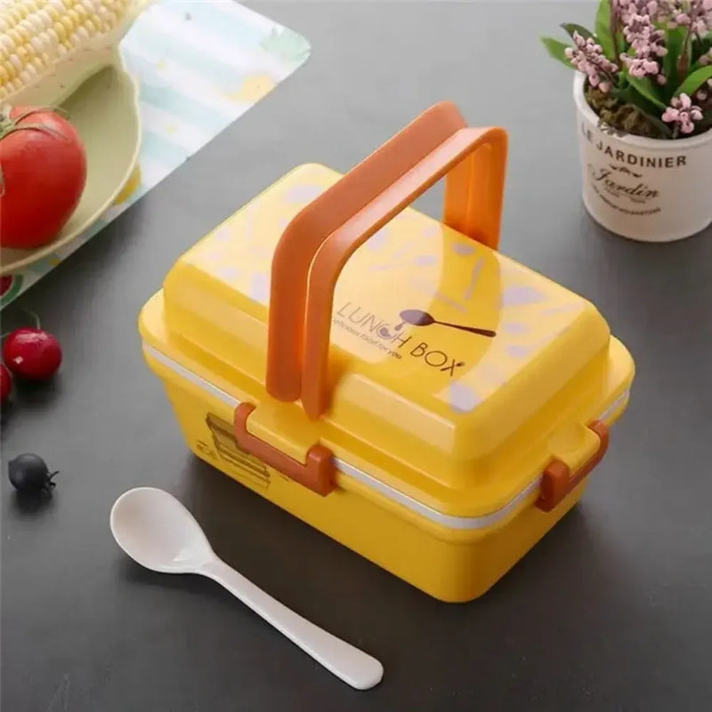 Double Layer Golden Yellow Bento Lunch Box With Handle
