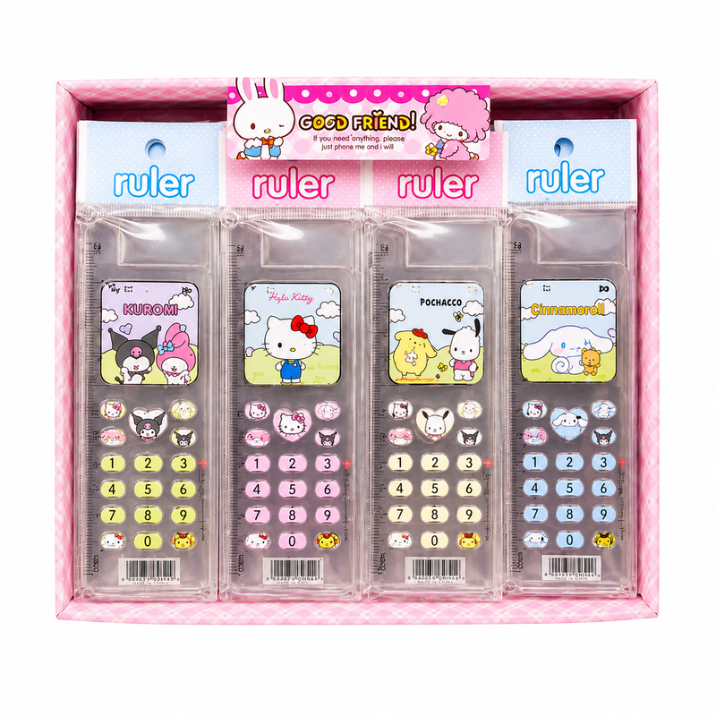 Sanrio Style Ruler with Calculator Design - 12 CM
