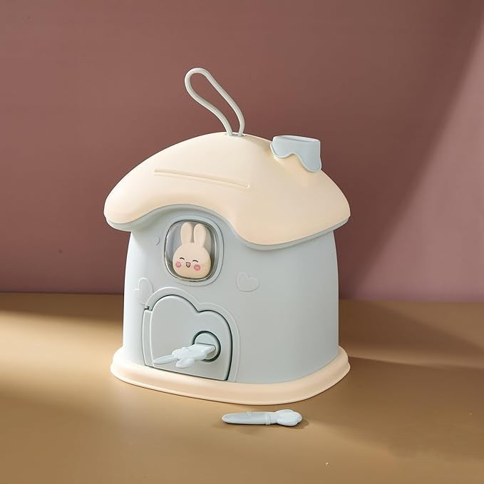 Cute Rabbit House Piggy Bank With Key – Tiny Treasure