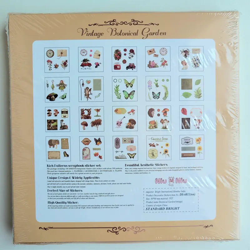 Vintage Botanical Scrapbooking Sticker Box Set with Floral, Butterfly and Ephemera Collection