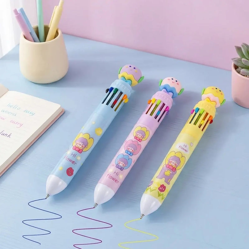 Kawaii Flower Doll 12- Colour Retractable Ball Pen