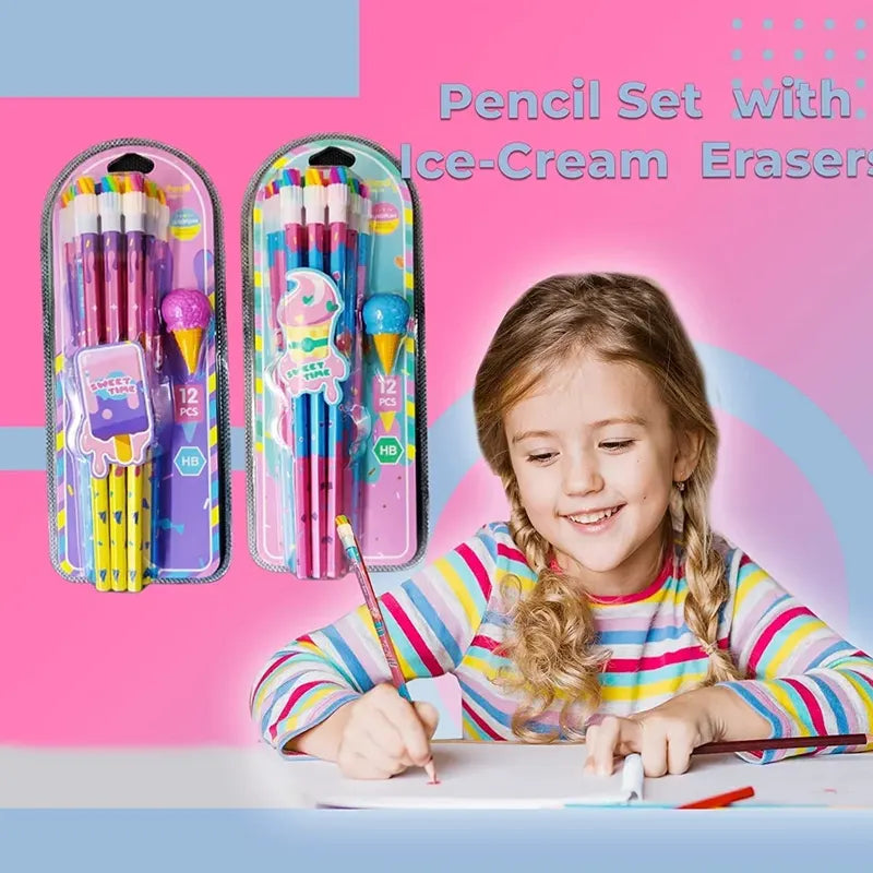 Ice-Cream Erasers Pencil Stationary Set 13 in 1