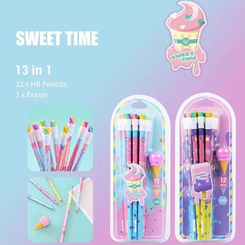 Ice-Cream Erasers Pencil Stationary Set 13 in 1