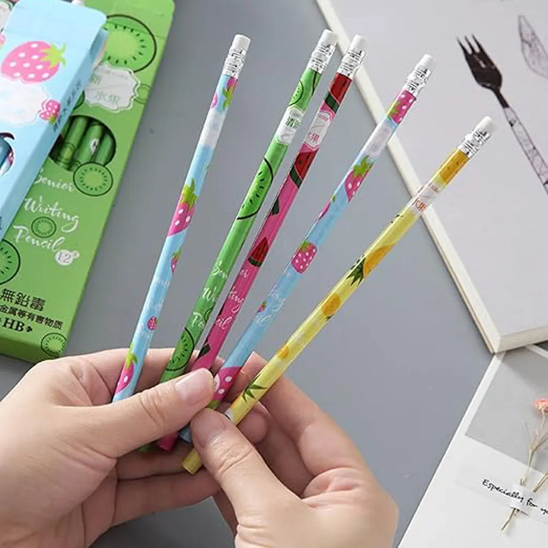 Fruit Print HB Writing Pencil Set of 12 Pieces