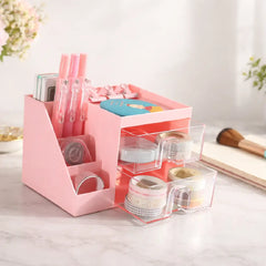 Cute House Desk Organizer for Stationery & Makeup Storage (Pink)