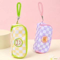 Pastel Checkerboard Pencil Case with Coiled Wristlet