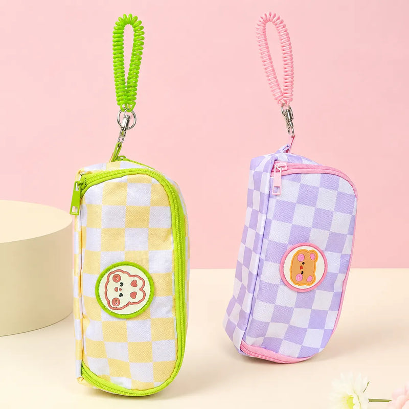 Pastel Checkerboard Pencil Case with Coiled Wristlet