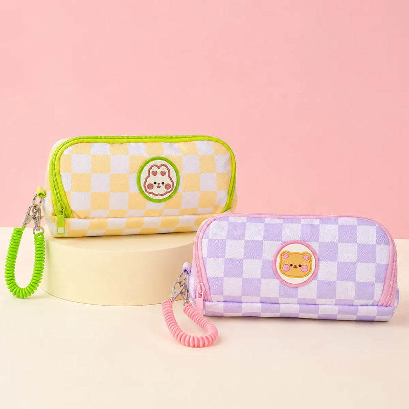 Pastel Checkerboard Pencil Case with Coiled Wristlet