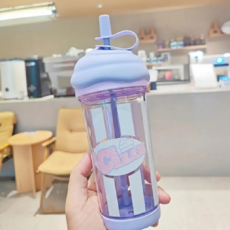 Ice Cream Shape Cute Straw Water Bottle – Pastel Style