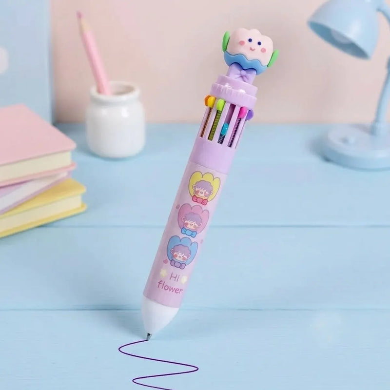 Kawaii Flower Doll 12- Colour Retractable Ball Pen
