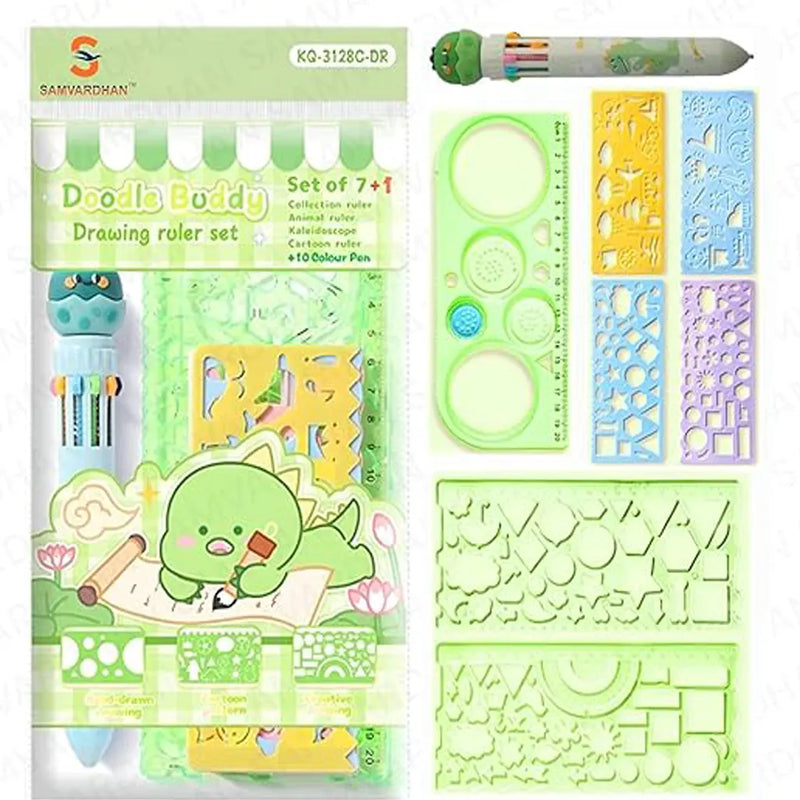Kawaii Drawing Ruler & Stencil Set with Multicolour Pen