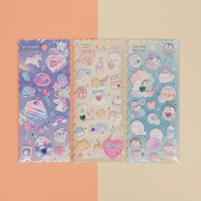 Kawaii 3D Puffy Stickers Set – Cute Collection (Pack of 3)