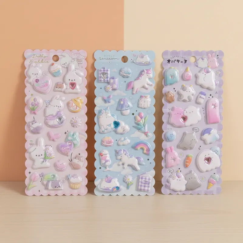Kawaii 3D Puffy Stickers Set – Cute Collection (Pack of 3)