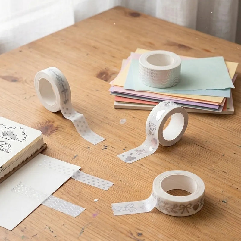 Pastel Silver Printed Washi Tape Rolls – Set of 5