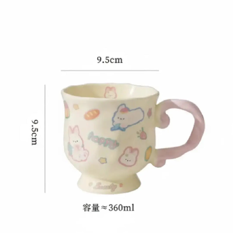 Beauty Series Porcelain Mug with Swirl Handle – Cute Animal Design Vintage Coffee & Tea Cup