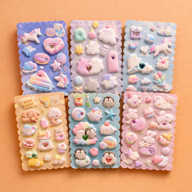 Kawaii 3D Puffy Stickers Set – Cute Collection (Pack of 3)