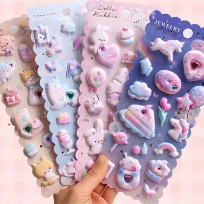 Kawaii 3D Puffy Stickers Set – Cute Collection (Pack of 3)