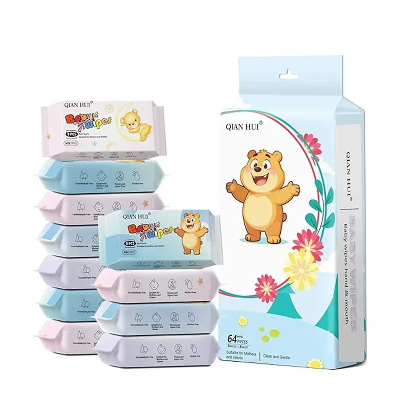 Happy Bear Wet Wipes Pack of 8 Mini Packs